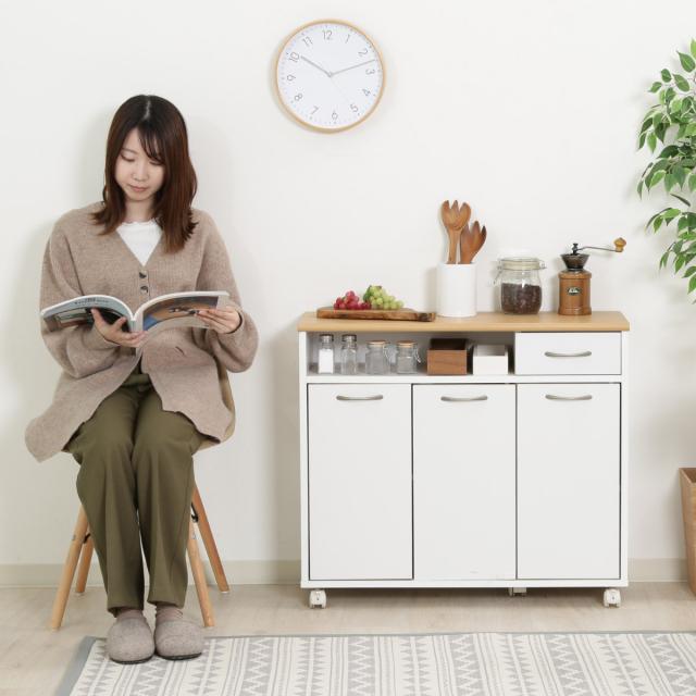キッチンカウンター 幅80cm 高さ70cm 北欧風 キャスター付 