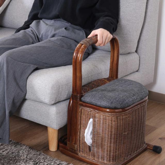 手すり つかまり 収納 ステッキ ラタン 立ち上がり 補助 （ 補助手すり 籐 つかまり立ち サポート 負担軽減 小物収納 ティッシュ 介護 介護用 立ち上がり補助 肘置き 軽量 安定感 すべり止め おしゃれ ）