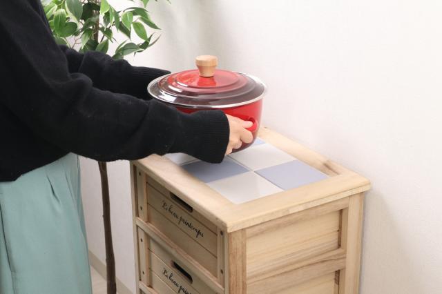 キッチンチェスト 幅40cm 5段 桐製 ストッカー タイルトップ