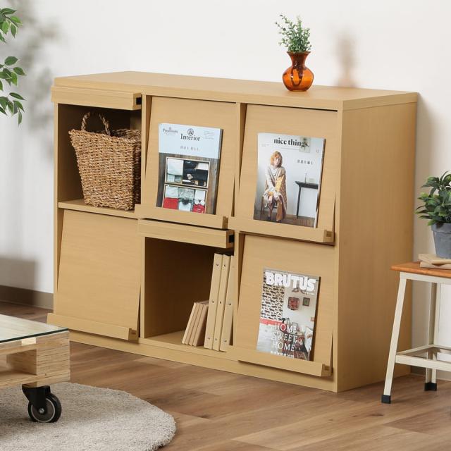 ディスプレイラック 幅119cm 6マス 3列2段 フラップ扉 （ 本棚