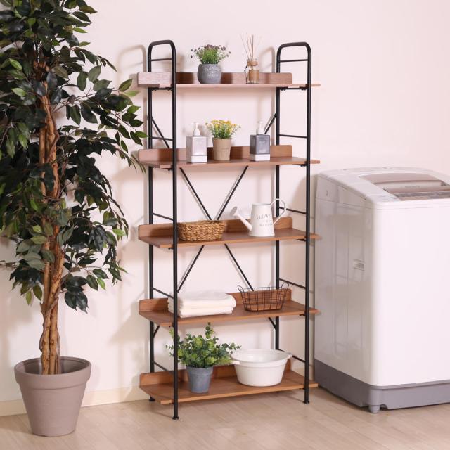 オープンシェルフ 幅71cm 5段 ブルックリン調 スチールラック （ 本棚