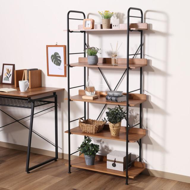 オープンシェルフ 幅71cm 5段 ブルックリン調 スチールラック （ 本棚
