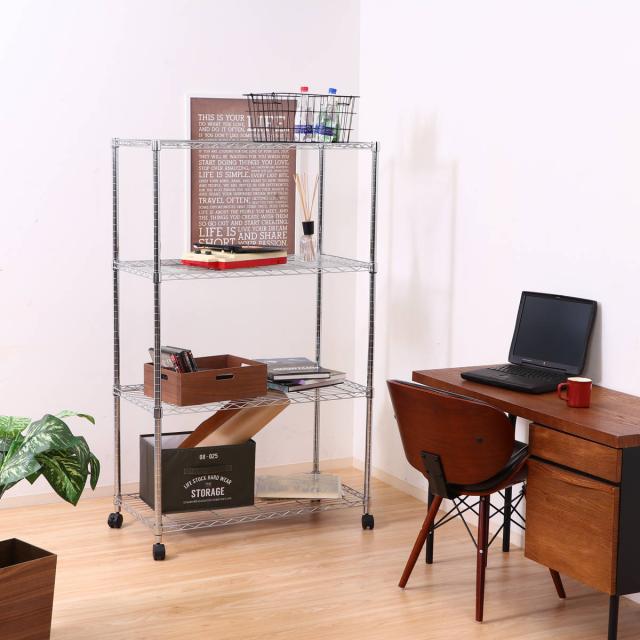 スチールラック 幅90cm 4段 キャスター付 メタルマルチシェルフ