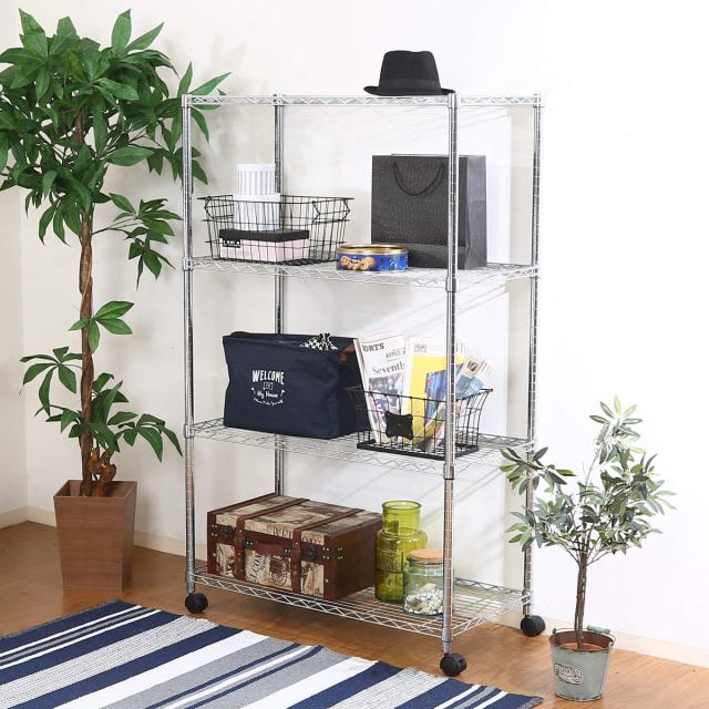 スチールラック 幅90cm 4段 キャスター付 メタルマルチシェルフ