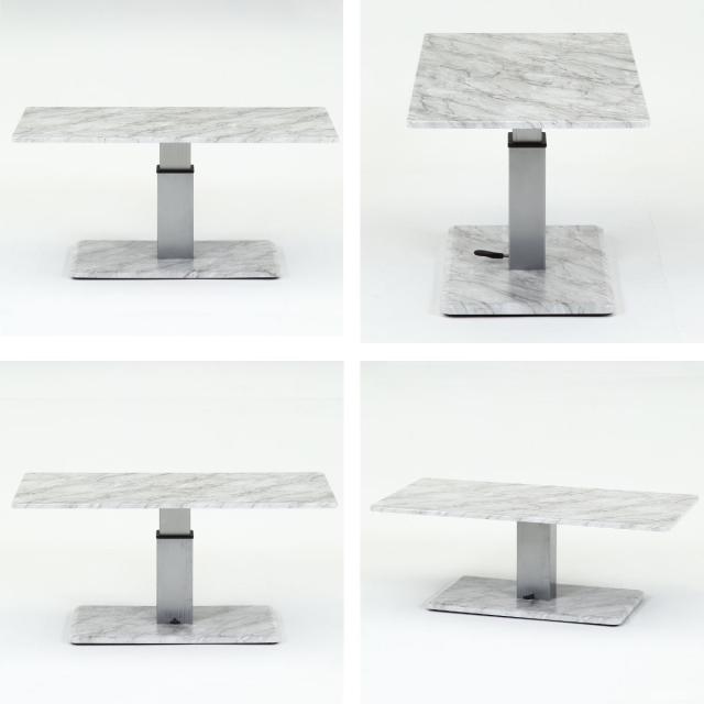 リビングテーブル 昇降式 幅120cm 大理石柄 （ 高さ調節 フットペダル