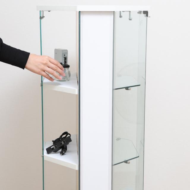 ガラスコレクションケース コーナータイプ 幅52cm 4段 ショーケース （ コレクションケース ラック 棚 ディスプレイ ガラス製 ウィスキー棚 ウイスキー棚 BAAL 背面ミラー フィギュアケース キャスター付 ブラック ホワイト ）_10