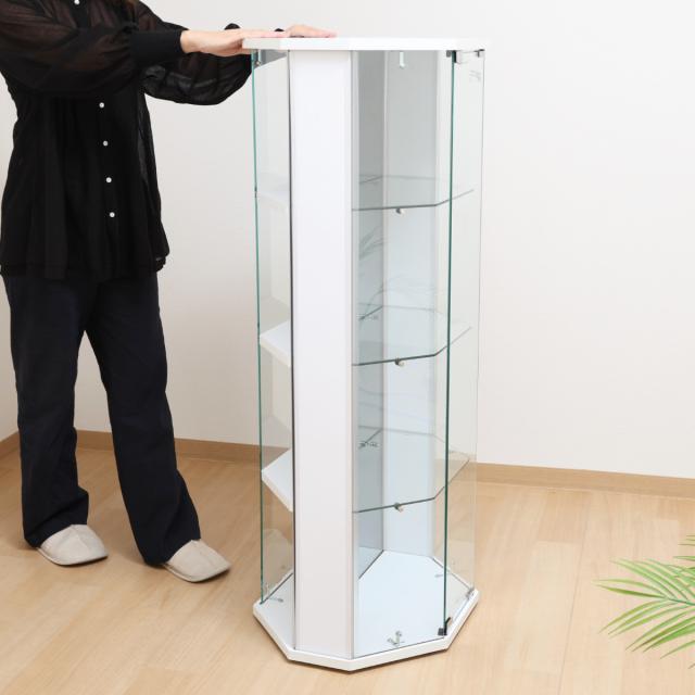 ガラスコレクションケース コーナータイプ 幅52cm 4段 ショーケース （ コレクションケース ラック 棚 ディスプレイ ガラス製 ウィスキー棚 ウイスキー棚 BAAL 背面ミラー フィギュアケース キャスター付 ブラック ホワイト ）_17
