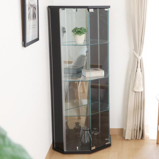 ガラスコレクションケース コーナータイプ 幅52cm 4段 ショーケース （ コレクションケース ラック 棚 ディスプレイ ガラス製 ウィスキー棚 ウイスキー棚 BAAL 背面ミラー フィギュアケース キャスター付 ブラック ホワイト ）_18