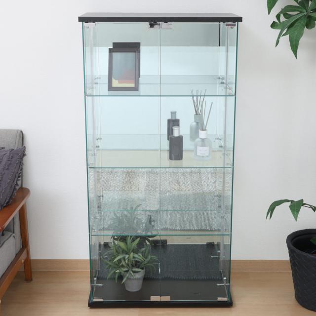 ガラスコレクションケース 幅60cm 4段 ショーケース （ コレクションケース ラック 棚 ディスプレイ ガラス製 ウィスキー棚 ウイスキー棚 BAAL 背面ミラー 収納 展示 フィギュアケース 見せる収納 キャスター付 ブラック ホワイト ）_18