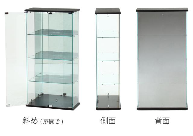 ガラスコレクションケース 幅60cm 4段 ショーケース （ コレクションケース ラック 棚 ディスプレイ ガラス製 ウィスキー棚 ウイスキー棚 BAAL 背面ミラー 収納 展示 フィギュアケース 見せる収納 キャスター付 ブラック ホワイト ）_2