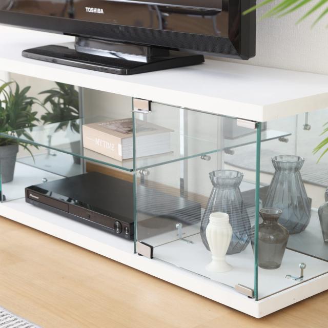 テレビ台 幅110cm ガラスコレクションケース ショーケース （ TV台 テレビボード コレクションケース AVラック 収納 ラック 棚 BAAL 背面ミラー 展示 フィギュアケース 見せる収納 キャスター付 ブラック ホワイト ）_11