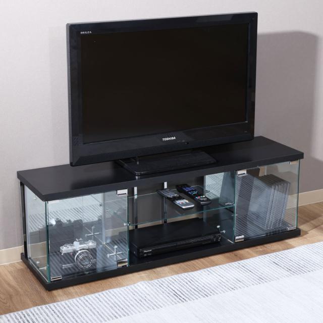 テレビ台 幅110cm ガラスコレクションケース ショーケース （ TV台 テレビボード コレクションケース AVラック 収納 ラック 棚 BAAL 背面ミラー 展示 フィギュアケース 見せる収納 キャスター付 ブラック ホワイト ）_5