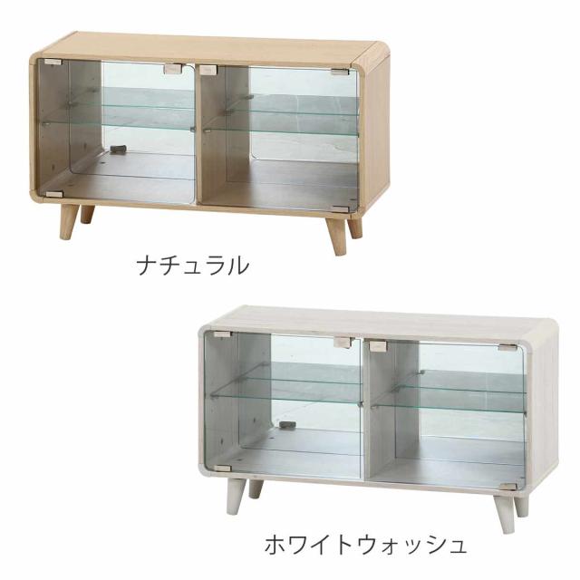 コレクションシェルフ 幅79.5cm ロータイプ ガラス扉 背面ミラー 推し活 （ ショーケース コレクションラック シェルフ ケース 棚 ラック ディスプレイ 収納 可動棚 ナチュラル ホワイトウォッシュ ）_3