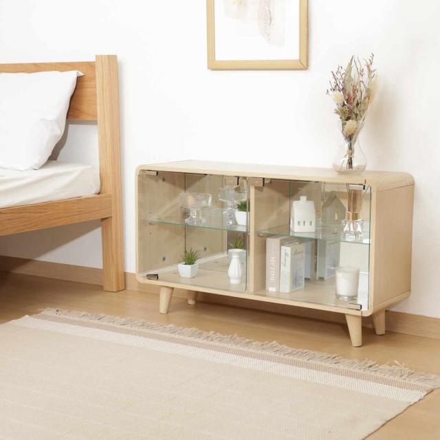コレクションシェルフ 幅79.5cm ロータイプ ガラス扉 背面ミラー 推し活 （ ショーケース コレクションラック シェルフ ケース 棚 ラック ディスプレイ 収納 可動棚 ナチュラル ホワイトウォッシュ ）_8