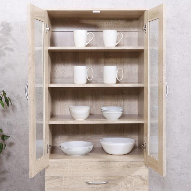 食器棚 幅59cm ハイキッチンボード （ カップボード キッチンボード ラック 棚 収納 キャビネット 食器収納 引き出し 可動棚 ナチュラル ホワイトウォッシュ シンプル ）_7