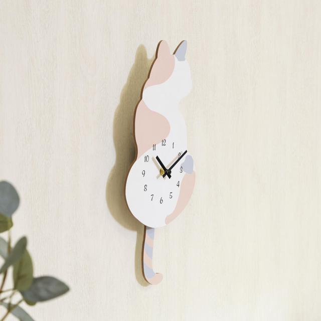 振り子時計 三毛猫 静音 掛け時計 秒針なし （ ウォールクロック