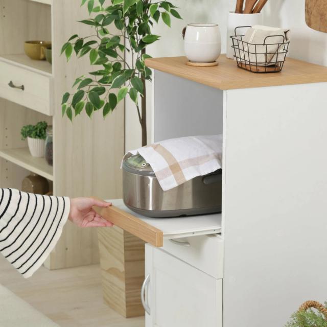 キッチンカウンター 幅45cm フレンチカントリー調 スライド棚 2口