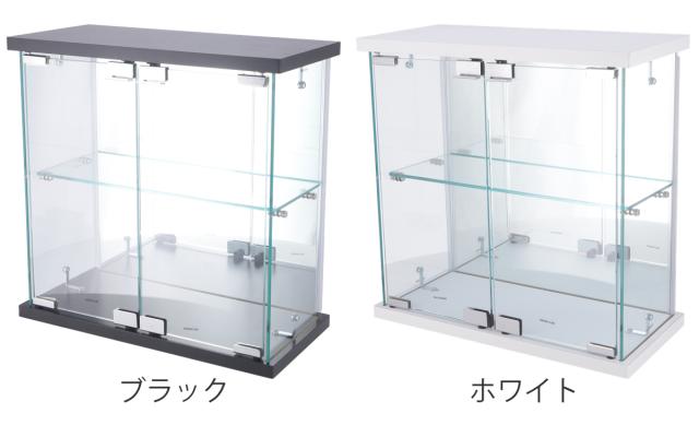 コレクションケース ガラス 幅42.5cm 背面ミラー （ 卓上 コレクション ラック 棚 ディスプレイ ガラス製 全面ガラス 棚上 収納 展示 フィギュアケース 見せる収納 ホワイト ブラック 白 黒 ）_3