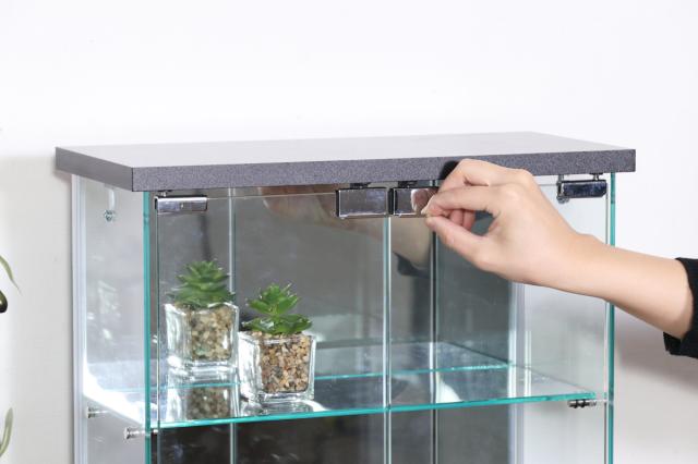 コレクションケース ガラス 幅42.5cm 背面ミラー （ 卓上 コレクション ラック 棚 ディスプレイ ガラス製 全面ガラス 棚上 収納 展示 フィギュアケース 見せる収納 ホワイト ブラック 白 黒 ）_5