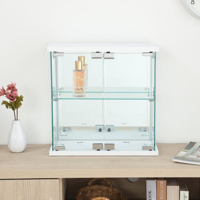 コレクションケース ガラス 幅42.5cm 背面ミラー （ 卓上 コレクション ラック 棚 ディスプレイ ガラス製 全面ガラス 棚上 収納 展示 フィギュアケース 見せる収納 ホワイト ブラック 白 黒 ）_7