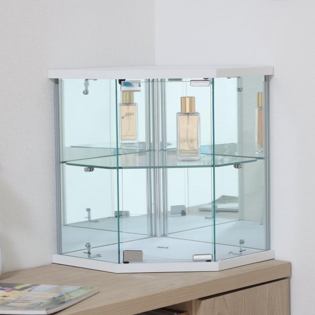 コレクションケース ガラス コーナー型 五角形 背面ミラー （ 卓上