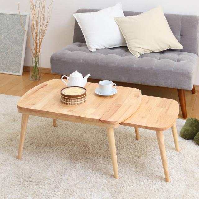 ローテーブル 伸縮式 幅約70〜120cm 木製 リビングテーブル