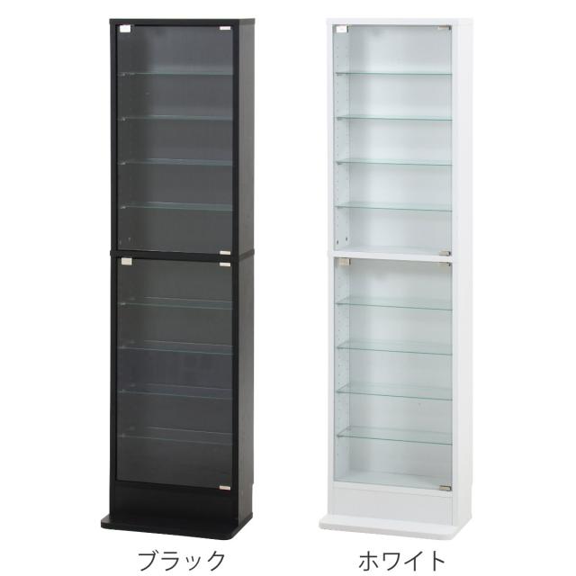 コレクションケース 幅48.5cm TOR ハイタイプ ガラス扉 （ ラック 棚 ディスプレイ ウィスキー棚 ウイスキー棚 収納 展示 フィギュアケース 見せる収納 可動棚 ブラック ホワイト ）