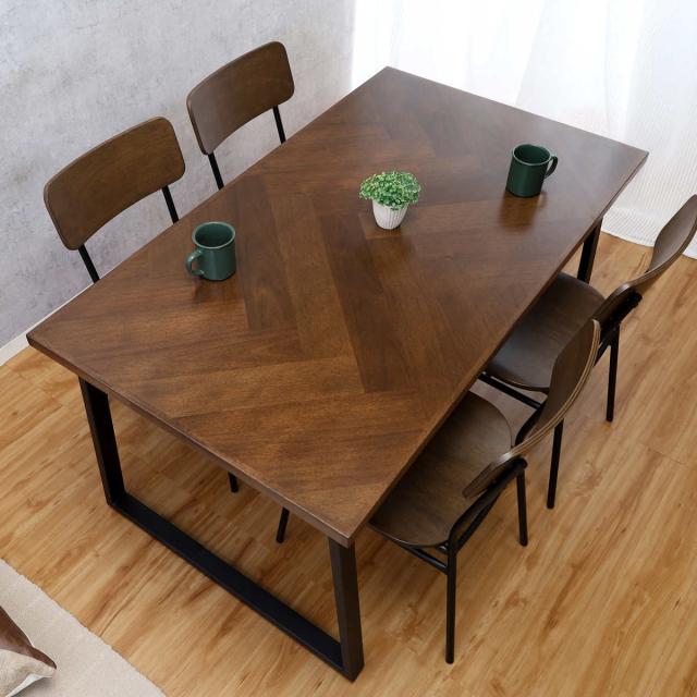 ダイニングテーブル 幅140cm コの字脚 DECO （ テーブル 食卓テーブル 4人用 机 長方形 奥行80cm 食卓机 ヘリンボーン柄 木目調 ダイニング 食卓 スチール脚 アジャスター付き ）