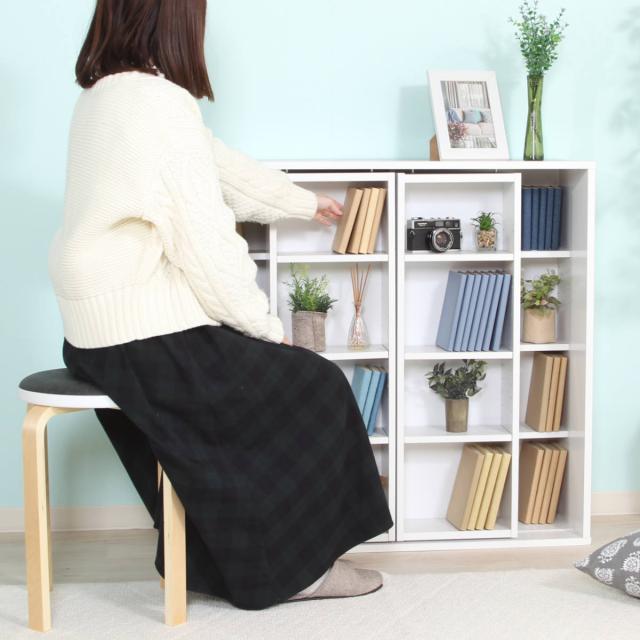 スライド本棚 幅89cm 4段 ダブルスライド 大容量収納 （ 本棚 コミック