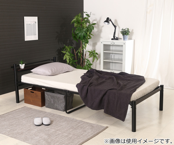 ベッド シングル パイプベッド 宮棚 ラック付き スチールベッド