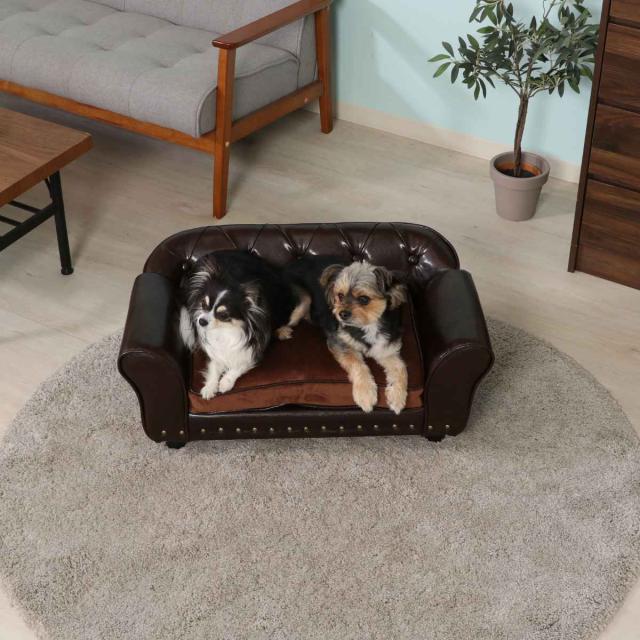 ペットソファ 幅74cm チェスターフィールド風 （ ペットベッド 犬 猫