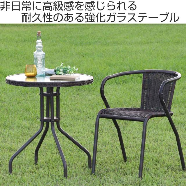 ガーデンテーブル 花台 ガラス天板 ブラウン pls-r70_2.jpg