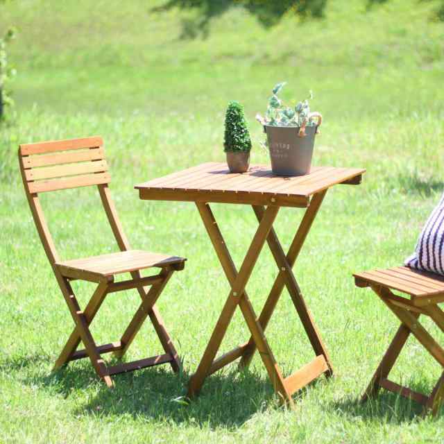 ガーデンテーブル ガーデン3点セット 木製 （ テーブル チェア ガーデンチェア セット ガーデン 庭 木 天然木 机 椅子 テーブルセット  ウの通販はau PAY マーケット - リビングート | au PAY マーケット－通販サイト