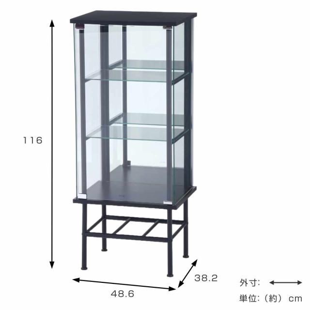 コレクションケース 幅48.6cm 3段 背面ミラー （ ディスプレイ コレクション キャビネット 収納 家具 完成品 飾り棚 棚 ラック リビング 鏡 ホワイト ブラック 棚付 ）_4