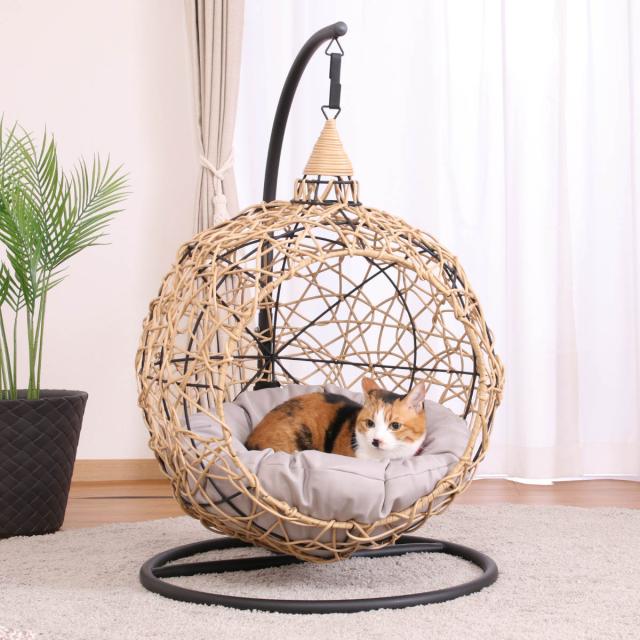 ペットベッド ハンギングチェア ペット用 丸型 吊り下げ ラタン
