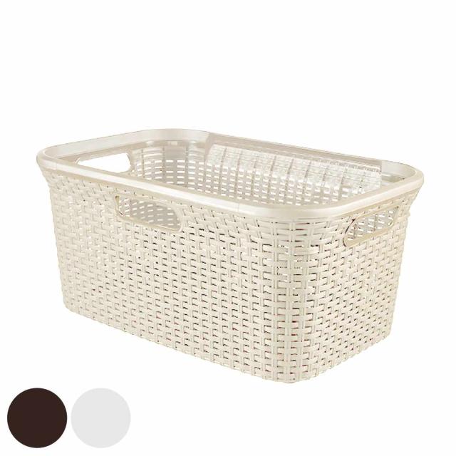 ランドリーバスケット CURVER スタイル 45L （ カーバー Style ラタン風 樹脂製 バスケット ランドリー 持ち手付 洗濯 脱衣かご 洗濯かご 収納 おもちゃ 水回り 脱衣所 ブラウン ホワイト ）の通販は 5,170円