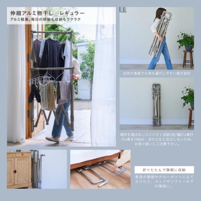 物干し 室内 室外 コンパクト Leger 伸縮アルミ物干し レギュラー （ ハンガー 物干しスタンド 洗濯 日本製 軽量 アルミ ランドリー 衣類 折り畳み 省スペース シンプル ）_4