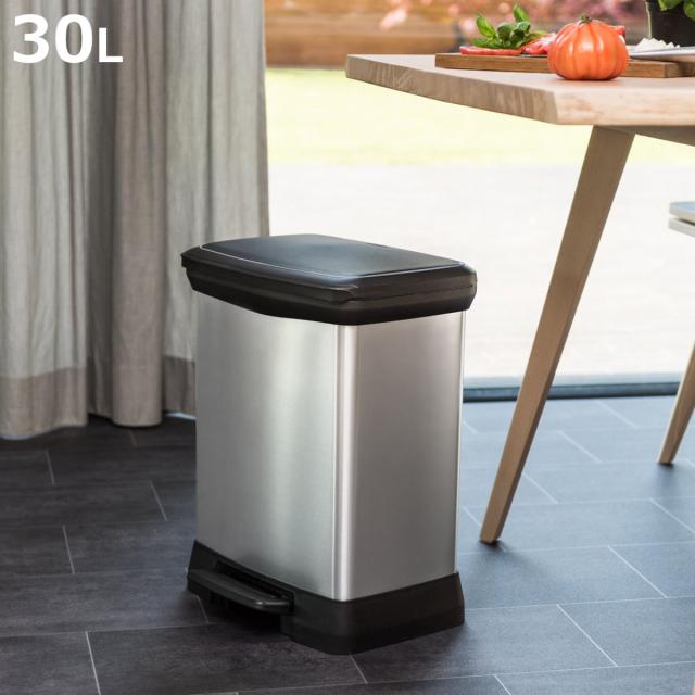 ゴミ箱 30L Deco ペダルビン ペダル式 （ ごみ箱 30リットル デコ ペダル ふた付き 軽量 ステンレス風 シンプル プラスチック スタイリッシュ 袋止め付き 分別 ）