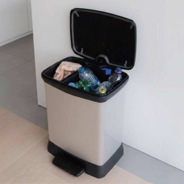 ゴミ箱 2分別 10L+18L Deco ペダルビン ペダル式 （ ごみ箱 28リットル デコ ペダル ふた付き 軽量 ステンレス風 シンプル プラスチック スタイリッシュ 袋止め付き 分別 ）