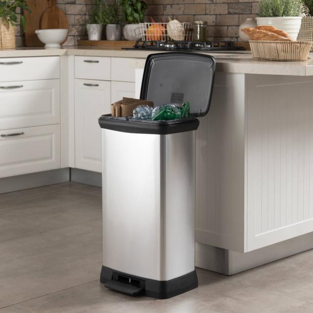 ゴミ箱 2分別 23L+23L Deco ペダルビン ペダル式 （ ごみ箱 46リットル デコ ペダル ふた付き 軽量 ステンレス風 シンプル プラスチック スタイリッシュ 袋止め付き 分別 ）