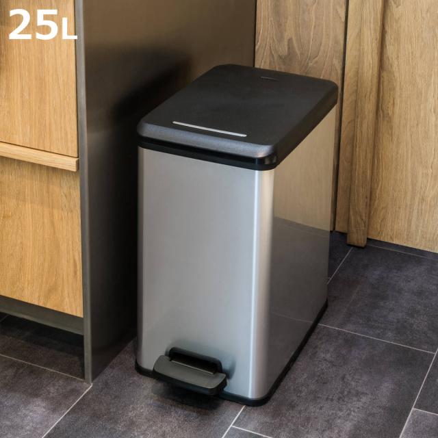 ゴミ箱 25L Deco ペダルビン ペダル式 （ ごみ箱 25リットル デコ ペダル ふた付き 軽量 ステンレス風 シンプル プラスチック スタイリッシュ 袋止め付き 分別 ）