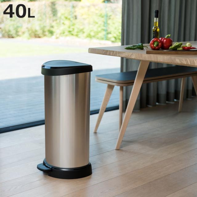 ゴミ箱 40L Deco ペダルビン セミラウンド ペダル式 （ ごみ箱 40リットル デコ ペダル ふた付き 軽量 ステンレス風 シンプル プラスチック スタイリッシュ 袋止め付き 分別 ）