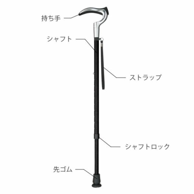 杖 グランデル ステッキ 伸縮 男性 身長〜185cm 介護 （ 右利き 左利き 10段階調節 つえ アルミ製 本革 グリップ形状 2WAYグリップ SGマーク 外出 福祉散歩 滑りにくい 立ち上がりやすい 転倒防止 ）