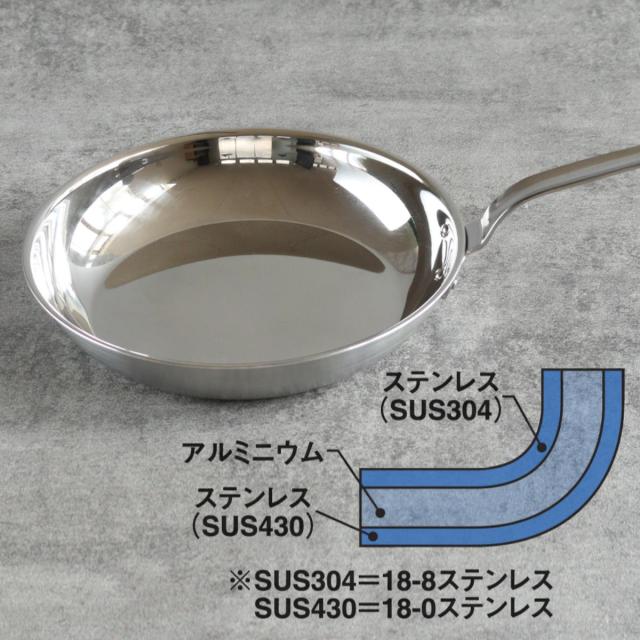 フライパン 26cm IH対応 アルミクラッド三層 こだわりの道具 日本製 （ ガス火対応 アルミ ステンレス 軽い 国産 3層構造 ミラー仕上げ 軽量 熱伝導 職人 手仕事 本格 ）_2