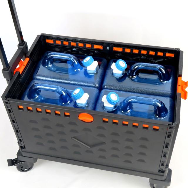 ウォータータンクカート 折りたたみコンテナ 飲料用タンク4個セット （ コック付き 水 タンク ポリタンク 8L ウォータージャグ 4個入り 給水タンク 給水 防災グッズ アウトドア キャンプ 持ち運び コンテナ キャリーカート付 ）_12