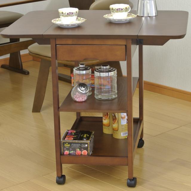 キッチンワゴン 木製 両バタ 引出し付 幅44〜80cm （ キッチン収納 収納 ラック 収納ラック キャスター付 折りたたみ キッチン バタフライ 収納ワゴン ブラウン 省スペース 引き出し ）_6