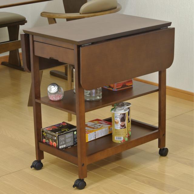 キッチンワゴン 木製 両バタ 引出し付 幅44〜80cm （ キッチン収納 収納 ラック 収納ラック キャスター付 折りたたみ キッチン バタフライ 収納ワゴン ブラウン 省スペース 引き出し ）_7