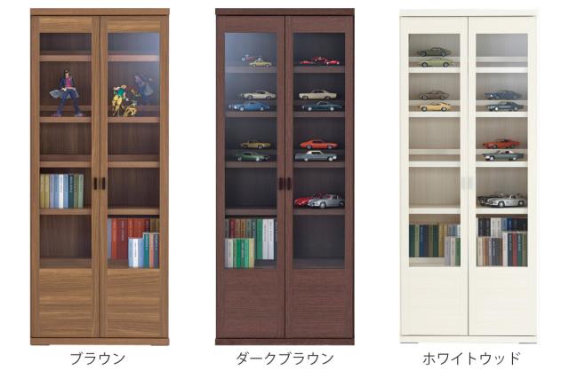本棚 幅74.3cm 日本製 ガラス扉 前後2枚棚 A4対応 コミック収納