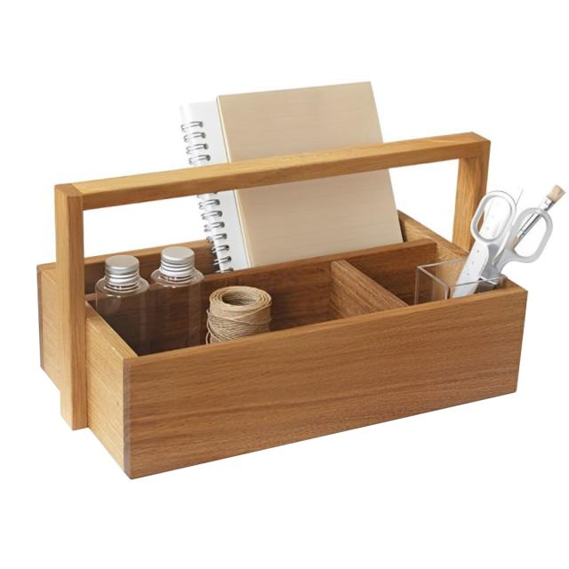 ツールボックス サイドバイサイド Toolbox 収納 木製 持ち運び （ 収納ボックス 仕切り付き 天然木 小物 文房具 ペンスタンド リモコンラック 小物入れ 小物収納 スパイスケース カトラリーケース 持ち手付き キッチン リビング ）の通販は