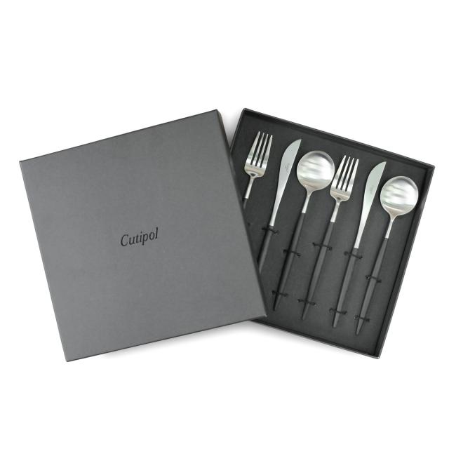 Cutipol クチポール GOA ブラック×シルバー ディナー 6pcsセット （ ディナーナイフ ディナーフォーク ディナースプーン 箱入 ナイフ フォーク スプーン ステンレス カトラリー 正規品 国内正規品 保証書付き おしゃれ かわいい ）